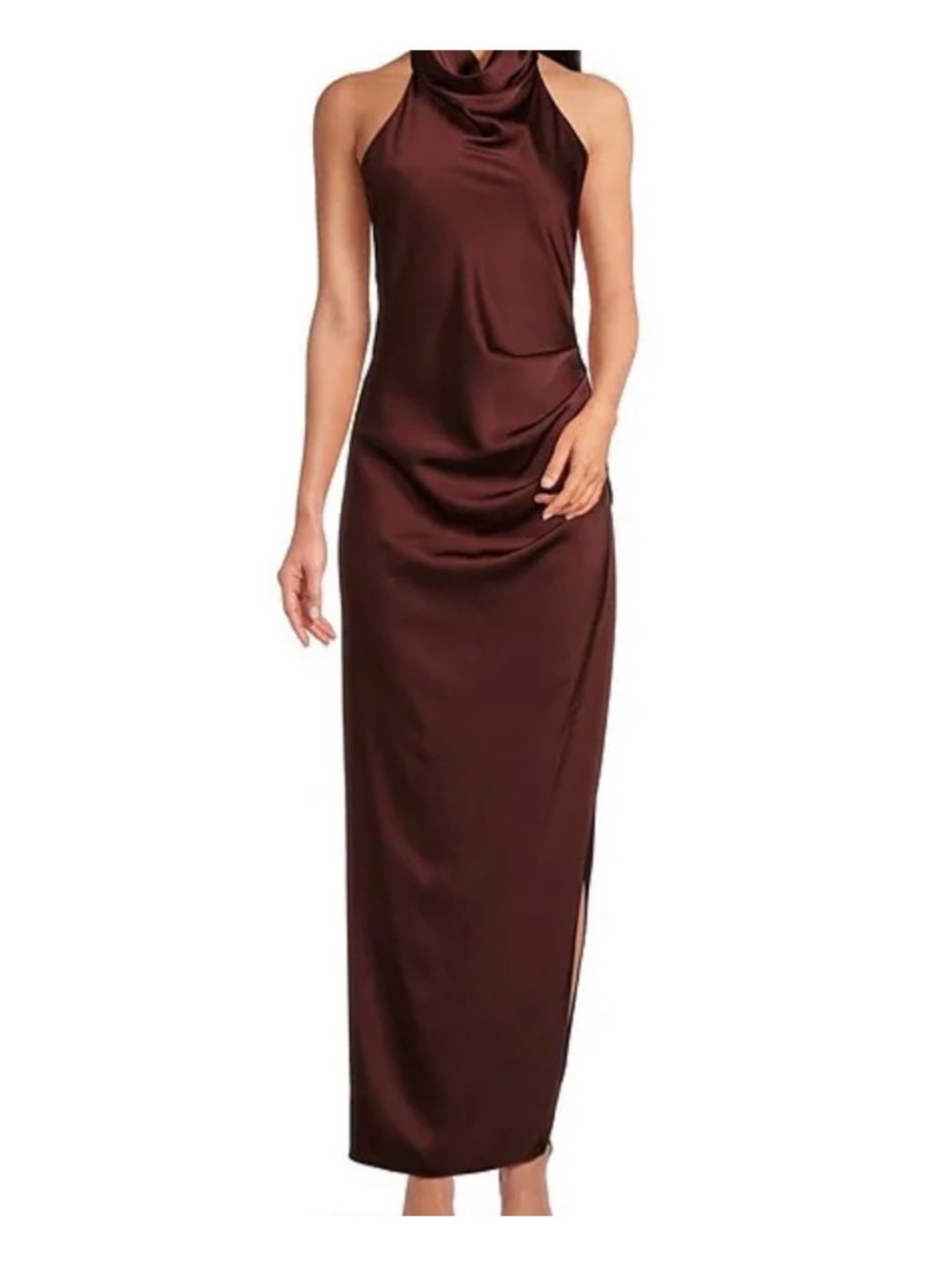 Gianni Bini Chocolate Brown Satin Halter Maxi Dress